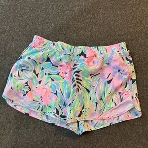 Lilly Pulitzer Luxletic Ocean Trail shorts in a vibrant floral print